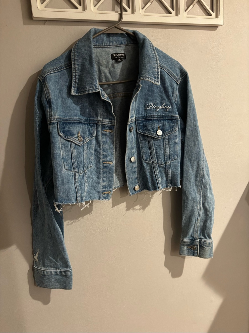 PLAYBOY Distressed Cropped Denim Jacket